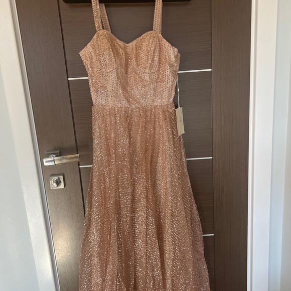 NEW Long Sparkly Gold Dress - Picture 2 of 10